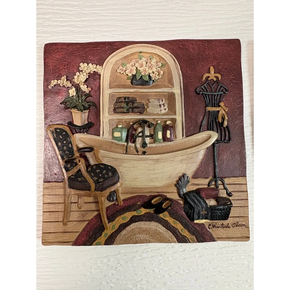 C. Winterle Olson New View Bathroom Wall Plaques Set Resin 3D Relief S0183
